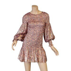 LoveShackFancy * SCARLETT * Smocked Metallic Dusty Pink Mini Dress * Med…